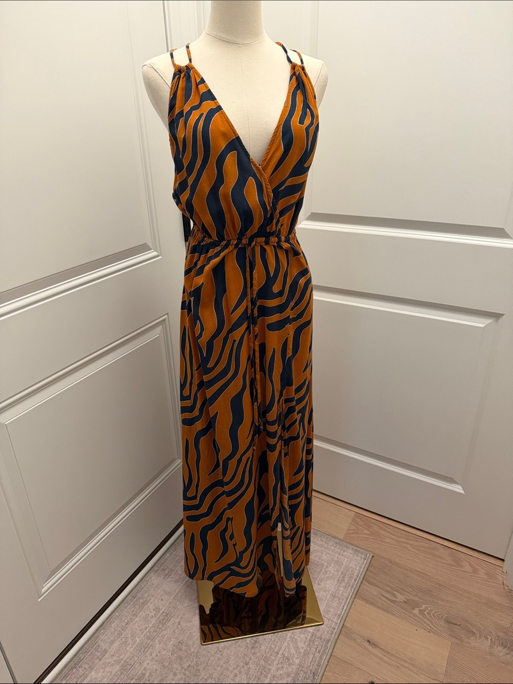 Elan Rust and Navy Zebra-Print Maxi Dress